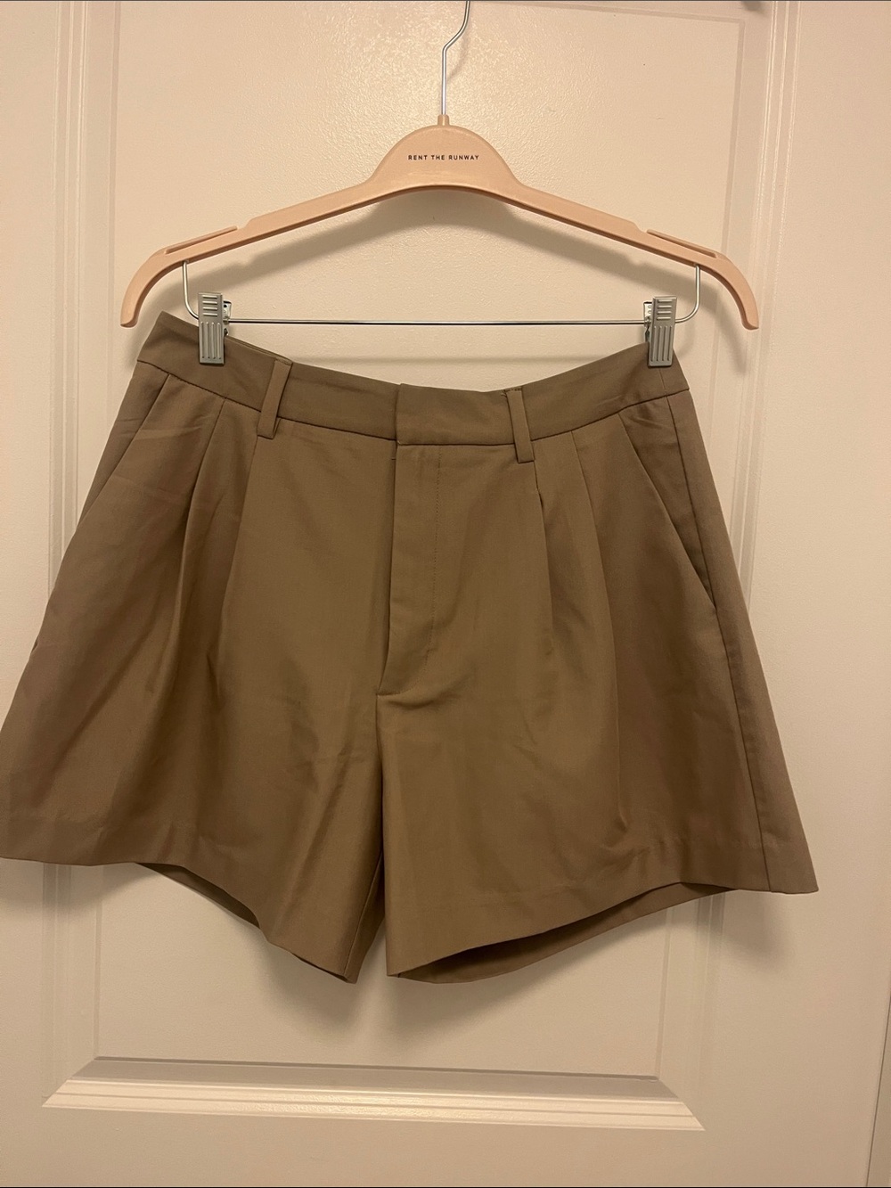 stradivarius Taupe High-Waist Pleated Bermuda Shorts